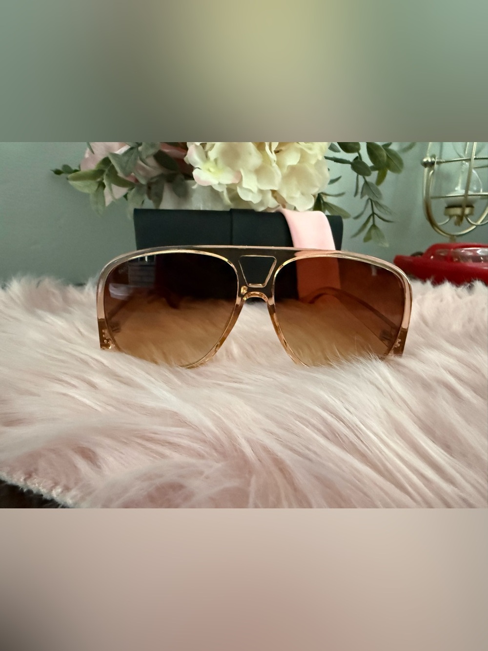 Gold Aviator Sunglasses with Brown Gradient Lens - Women Accessories